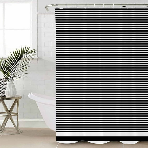 Farmhouse Black White Striped Waterproof Fabric Shower Curtain, Modern Stripes Shower Curtain for Bathroom Curtains Bathtubs Hotel Washable Shower Curtains with 12 Hooks Small 36x78in