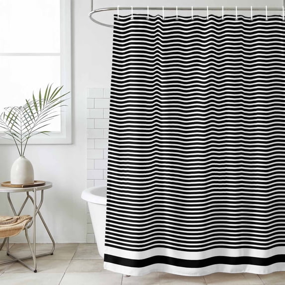 Farmhouse Black White Striped Waterproof Shower Curtain, Stall 36"x78" Washable Polyester Fabric Shower Curtains for Bathroom, Modern Stripes Decorative Bathtub Curtain Sets with Hooks