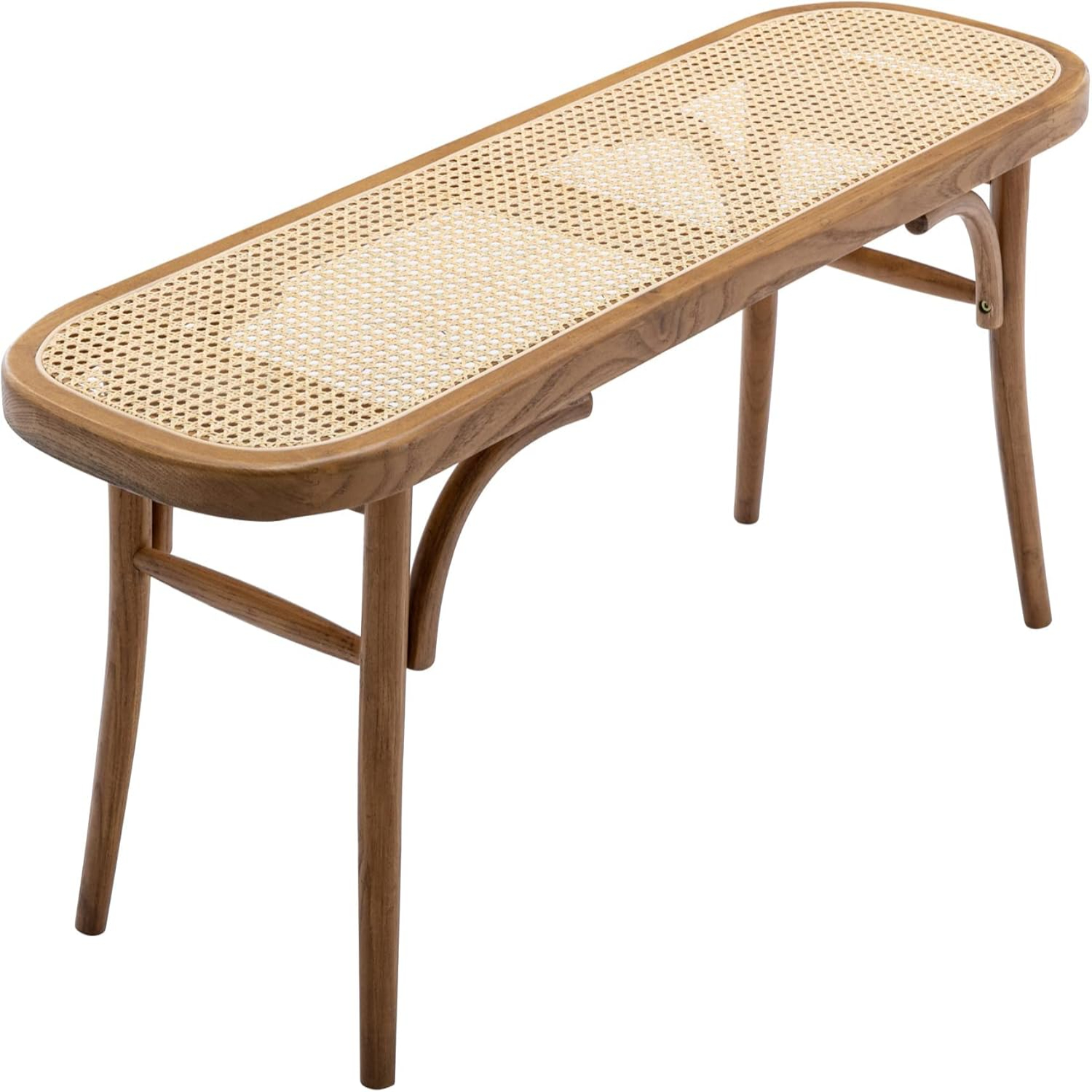 Farmhouse Black Wood Dining Bench with Rattan Seat Bench for Entryway