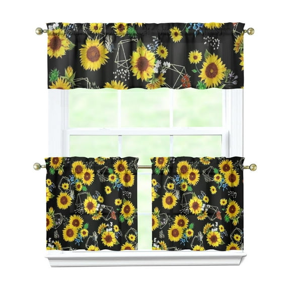 Farmhouse Bloom Curtains 24" Short - 3 Panel Vintage Floral Set with Bohemian Wildflowers, Rod Pocket Window Treatment for Spring Summer