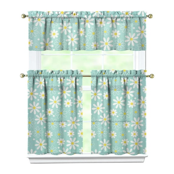 Farmhouse Bloom Curtains 36 Inch Short - 3 Panel Vintage Floral Set with Bohemian Wildflowers, Rod Pocket Window Treatment for Spring Summer Season