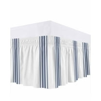 Farmhouse Blue Bed Skirt Queen Size 18" Drop Stripes Decoration Ruffled Wrap Around Bed Skirts Adjustable Elastic Bedskirt Dust Ruffle for Queen Size Bed