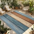 thumbnail image 1 of Farmhouse Blue Brown Outdoor Rug 4x6 Ft - Reversible Patio Rug Outdoor Camping Rugs, Vintage Wooden Striped Washable Indoor Outdoor Area Rugs, Non-Slip Outdoor Carpet Runner for Deck/Porch, 1 of 8