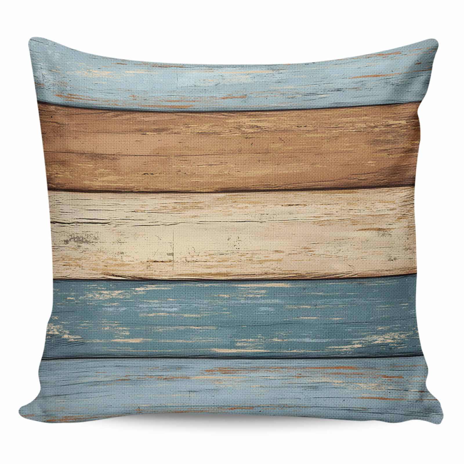 Farmhouse Blue Brown Pillow Covers 26x26 Inch Decorative Throw Pillow Cover, Vintage Wooden Striped Sofa Pillowcases Accent Cushion Case Home Decor Bedroom Living Room