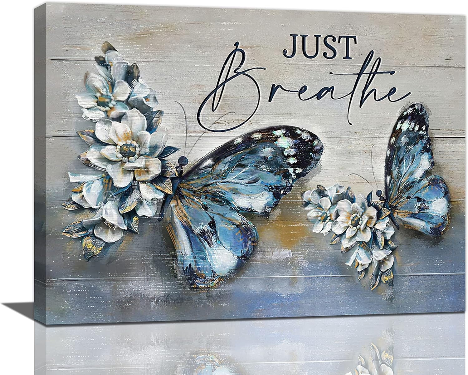 Farmhouse Blue Butterfly Flower Decor Wall Art Vintage Rustic Country ...
