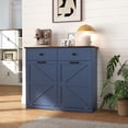 thumbnail image 1 of Farmhouse Blue Double Tilt Out Trash Cabinet for 20 Gallon Trash Cans, Free Standing Recycling Cabinet with Hideaway Drawer, Barn Door Style Laundry Sorter Cabinet, Tilt Out Trash Cabinet for Kitchen, 1 of 5