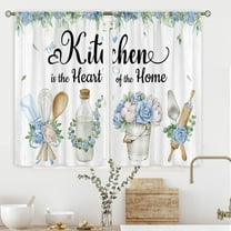 Farmhouse Blue Flower Kitchen Curtains 27.5Wx36H Inch Rod Pocket Rustic Floral Country Wooden Kitchenware Art Printed Funny Quotes Living Room Bedroom Window Drapes Treatment Fabric 2 Panels