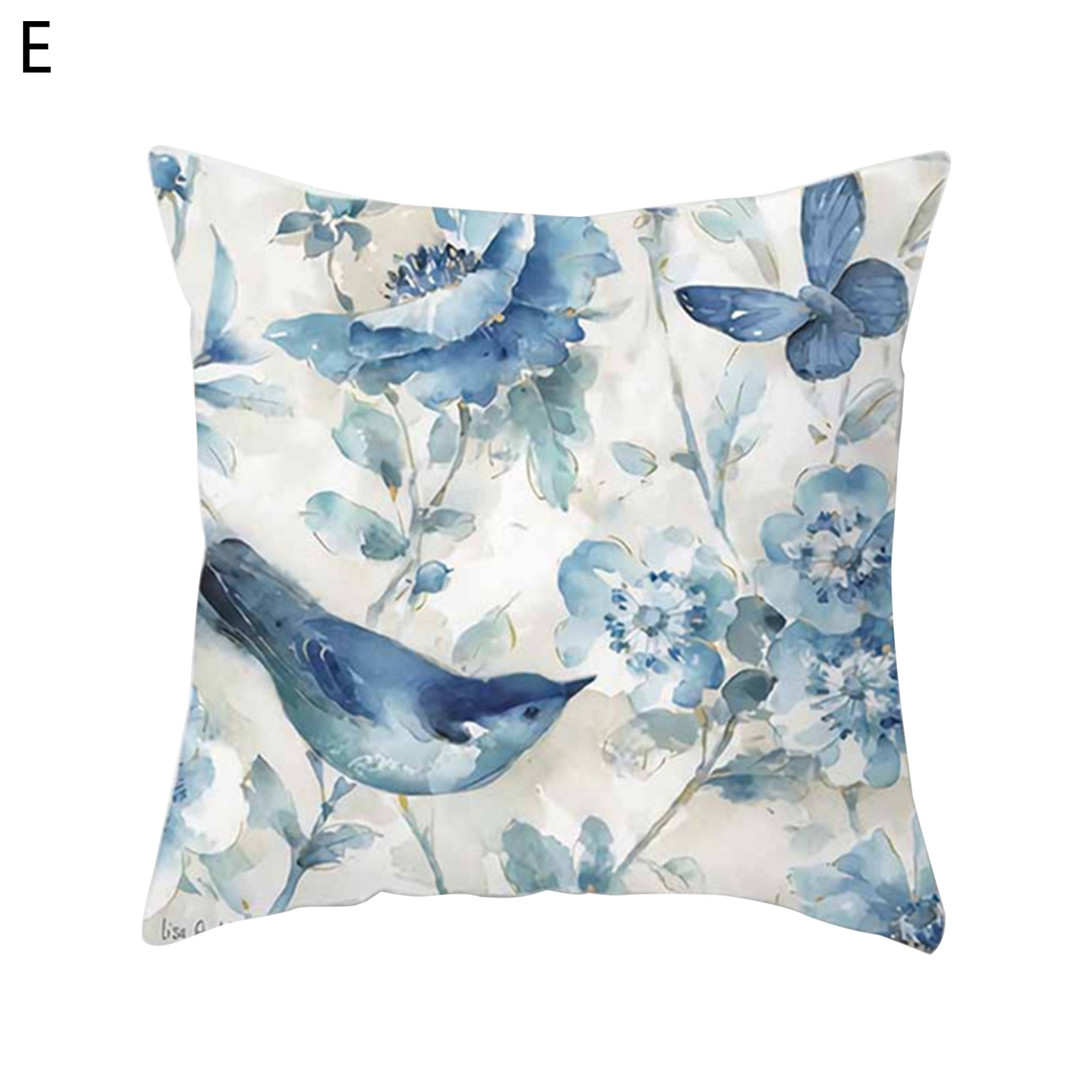 Farmhouse Blue Flower Throw Pillow Covers 18x18 Inch Orchid Butterfly Cotton Linen Floral