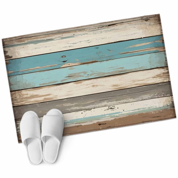 Farmhouse Blue Grey Brown Large Area Rugs for Bedroom Living Room, Soft Non Slip Carpet Bedside Rug, Vintage Ombre Wooden Rectangular Floor Cover Kitchen Accent Rug 2'x3' for Dining Room/Office