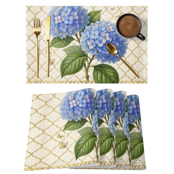Farmhouse Blue Hydrangea Placemats Set of 2 Rustic Country Flowers Blossom Place Mats Indoor Wipeable Table Mats Washable Cloth Dining Table Placemats for Kitchen Holiday Party Home Decor 13x19 Inch