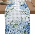 thumbnail image 1 of Farmhouse Blue Hydrangeas Flower Leaves Table Runner-36 Inch Long Grey White Plaid Table Runners Linen Burlap Tablerunner for Kitchen Dining Room Holiday Party, 1 of 9