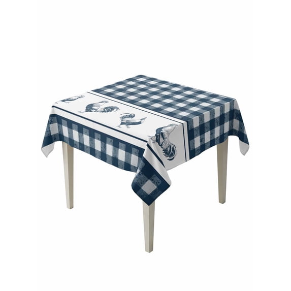 Farmhouse Blue Plaid Suqare Tablecloth - 54 x 54 Inch, Vintage Country Cock Checkered Waterproof & StainResistant Tablecloth, Washable Oil-proof Table Cover for Dining/Party/Wedding/Camping/Buffet