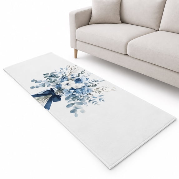 Farmhouse Blue Runner Rug 2.6'x10', Flowers Eucalyptus Leaves Bottle ...