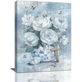 thumbnail image 1 of Farmhouse Blue White Flower Bathroom Decor Wall Art Rustic Farm Country Floral Christian Cross Pictures Wall Decor Canvas Painting Prints Artwork Home Framed for Bathroom Kitchen Bedroom 12"x16", 1 of 6