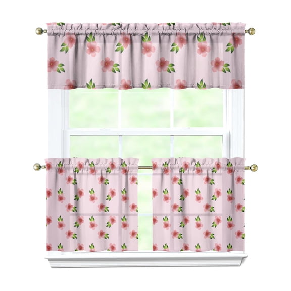 Farmhouse Bohemian Curtains 24" - 3 Panel Floral Vintage Set with Rustic Blooms, Country Rod Pocket Window Treatment