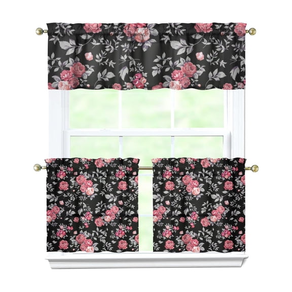 Farmhouse Bohemian Curtains 24" - 3 Panel Floral Vintage Set with Rustic Blooms, Country Rod Pocket Window Treatment