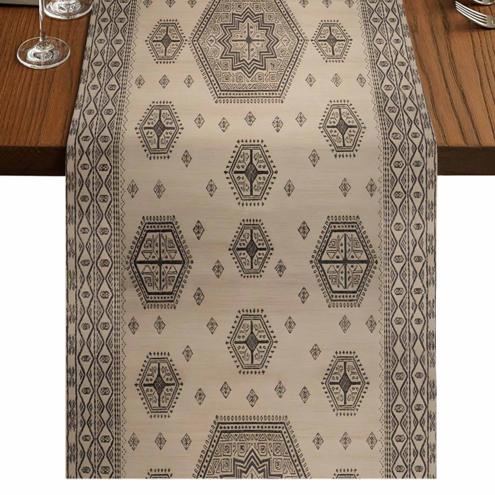 Farmhouse Boho 60 Inch Table Runner, Vintage Country Abstract Geometric ...