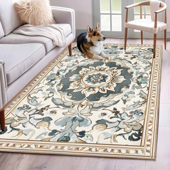 Farmhouse Boho Area Rug 4x6 Washable Rug Non Slip Vintage Farmhouse Bohemia Pattern Art Large Area Rug Indoor Floor Carpet for Entryway Bedroom Kitchen Living Room Home Office Dining Room Nursery