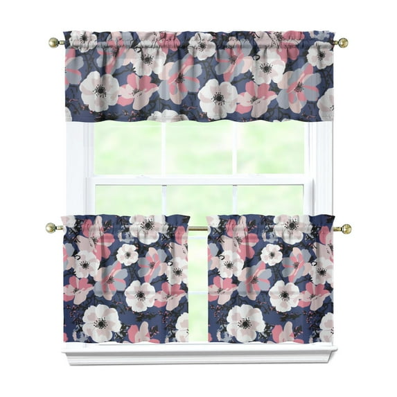 Farmhouse Boho Curtains 24 Inch Short - 3 Panel Vintage Wildflower Set with Rustic Floral Print, Rod Pocket Kitchen