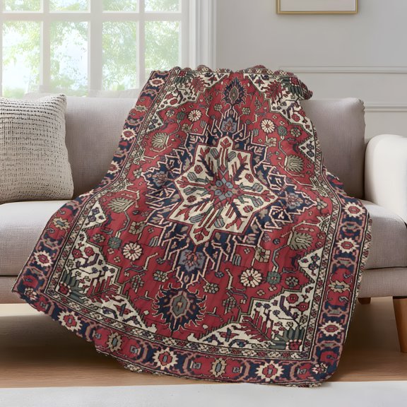Farmhouse Boho Fleece Throw Blanket for Couch, Red Bohemia Tribal Nation Abstract Art Microfiber Flannel Blanket for All Season, Lightweight Soft Throw Blankets for Baby, Kids, Pets, 30"x40"