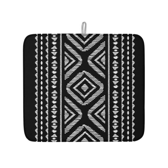 Farmhouse Boho Geometric Style Dish Drying Mats for Kitchen Counter,Absorbent Microfiber Dish Drainer Rack Mat Abstract Aztec Tribal Art Drying Pad for Sinks,Utensils,Countertops,16x18in