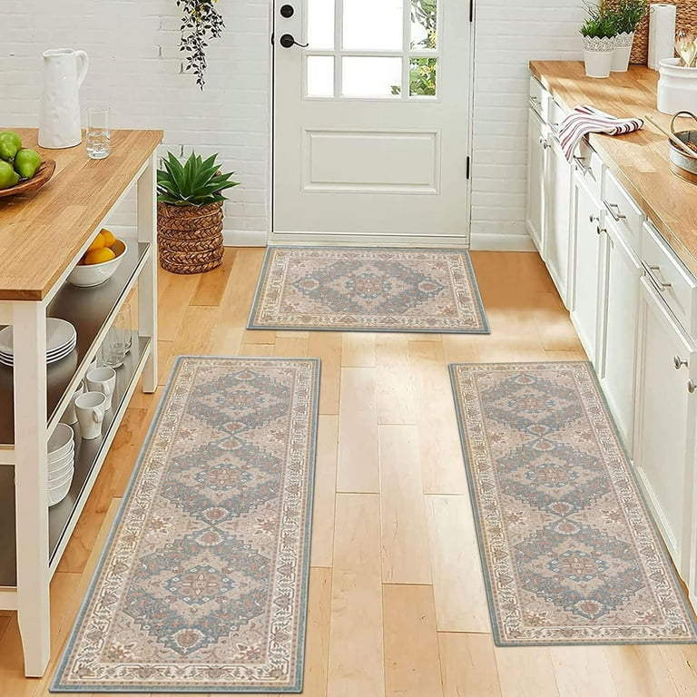 Farmhouse Boho Kitchen Rugs Sets 3 Piece with Runner Non Slip 