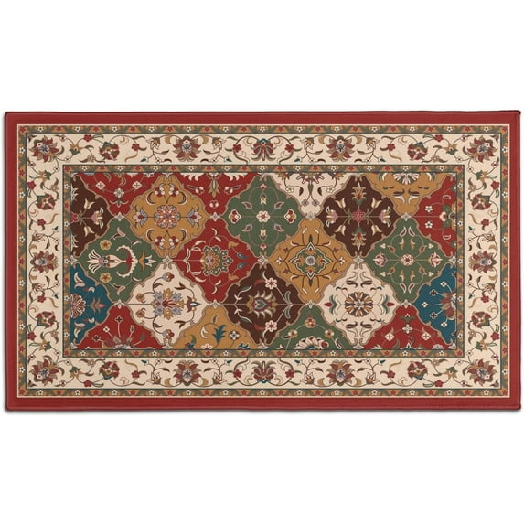 Farmhouse Boho Kitchen Rugs and Mats 30x17 Inch, Red Boho Kitchen Rug, Washable Non Skid Floor Mat for Home Kitchen Decor