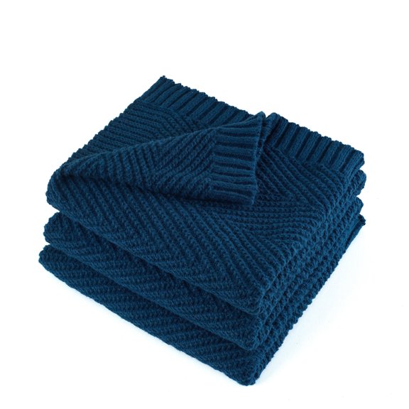 LONG CREATE Soft Knitted Throw Blanket 50" x 60" Navy Blue, Boho Chevron Farmhouse Throw for Bed Couch