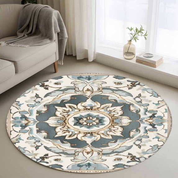 Farmhouse Boho Round Rug 3ft Washable Circle Entryway Rugs Non Slip Vintage Farmhouse Bohemia Pattern Art Area Rug Indoor Floor Carpet for Bedroom Kitchen Living Room Home Office Dining Room Nursery