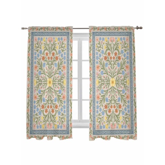 Farmhouse Boho Sheer Window Curtains 72 Inch Length,Rod Pocket Curtains for Bedroom Living Room Retro Chic Neutral Flowers Leaves Vines Voile Curtains & Drapes Window Treatment 52"x72" 2 Panels
