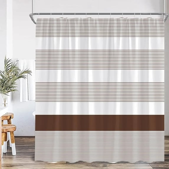 Farmhouse Boho Shower Curtain Black Yellow Khaki Stripe Shower Curtains Modern Classics Striped Polyester Bath Curtain Hook Modern Shower Curtain 54"W x 72"L