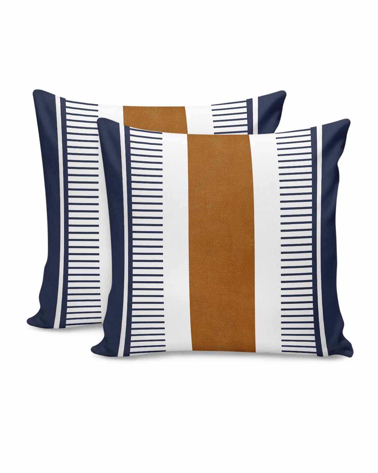 Farmhouse Boho Stripes 20x20 Pillow Covers Set of 2, Navy Brown
