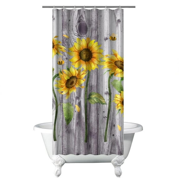 Farmhouse Boho Sunflower Shower Curtain 36x72 for Bathroom Decor, Yellow Wildflower Floral Butterfly Bee Design, Vintage Quick-Dry Polyester Material with Plastic Rings Included