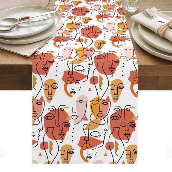 Farmhouse Boho Table Runner Modern Abstract Feminine Face Lines Tablerunners 13 x 60 Inch, Table Decorations Tabletop Scarf for Summer Gathering Holiday Farmhouse Kitchen Dining Decor