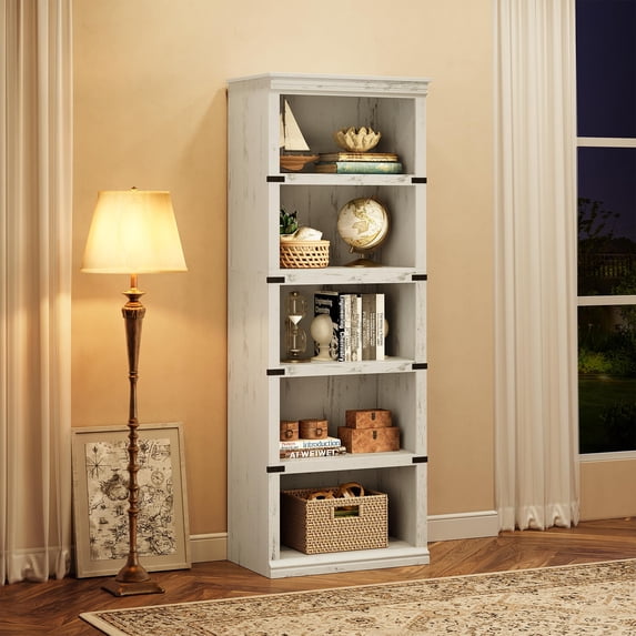 Farmhouse Bookcase, Farmhouse Book Shelf with Storage Open Display Bookshelves, Book Case Wooden Bookcase Home Decor Furniture for Home Office, Living Room, Bed Room