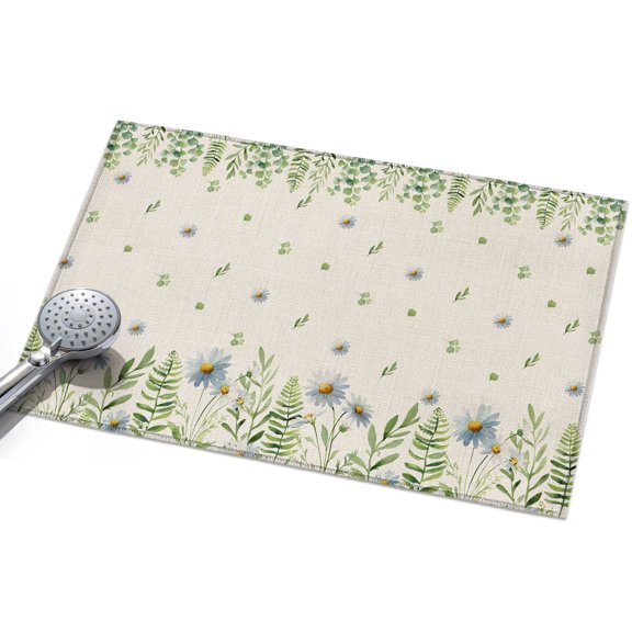 Farmhouse Botancial Entryway Rug 2x3ft Washable Non Slip Bathroom Rug Indoor Floor Front Door Mat Pastoral Daisy Leaves Rustic Burlap Rectangle Area Rugs Carpet for Kitchen Office Dining Room