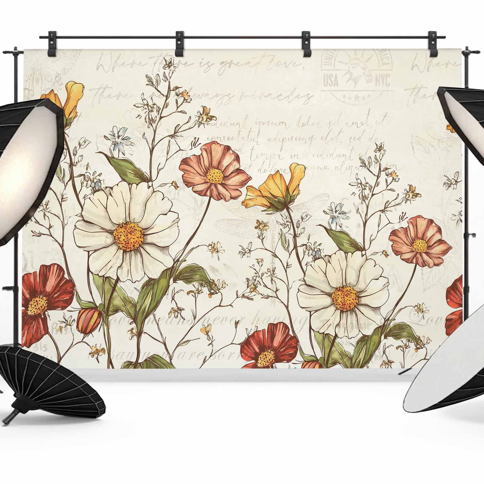 Botanical Backdrop Farmhouse Botanical Backdrop for Photography,Fabric Photo Background ...