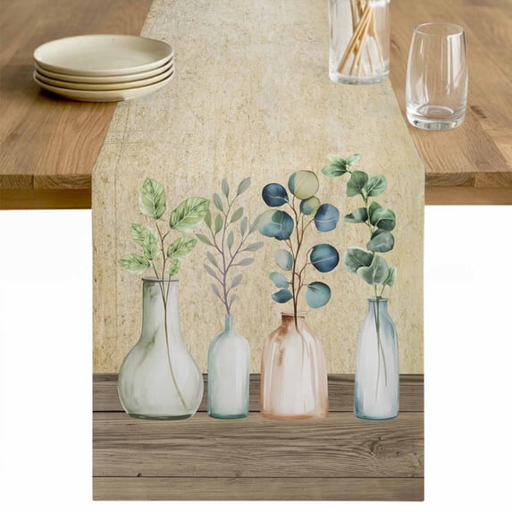 Farmhouse Botanical Table Runner 72 Inches Long Farmhouse Dress Scarves, Bottles Plans Country Brown Wooden Grain Dining Tablerunner for Coffee Table/Kitchen Island/Party Décor, 13" x 72"
