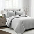 thumbnail image 1 of Farmhouse Box Stitch And Stripe Oversized Reversible Cotton Quilt Gray 3Pc Set Full/Queen, 1 of 6