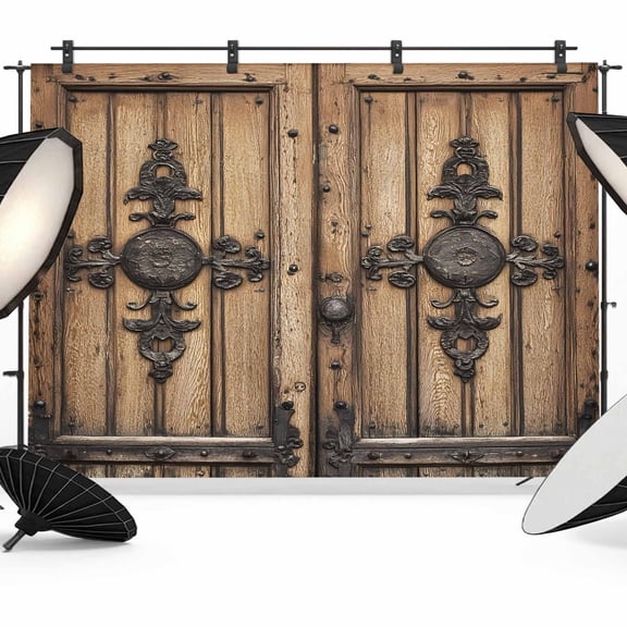 Farmhouse Brown Backdrop for Photoshoot,Photography Photo Studio Background Wall Backdrop,Rustic Wooden Historical Barn Door Plank Back Drop Banner Panel for Portraits Wedding Live Streaming 7x5Ft