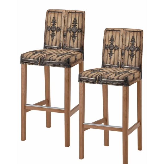 Farmhouse Brown Bar Stool Covers Set of 2, Rustic Wooden Historical Barn Door Plank Stretch Washable Bar Chair Covers with Backs, Removable Pub Counter Height Chair Cover for Kitchen Dining Room Cafe