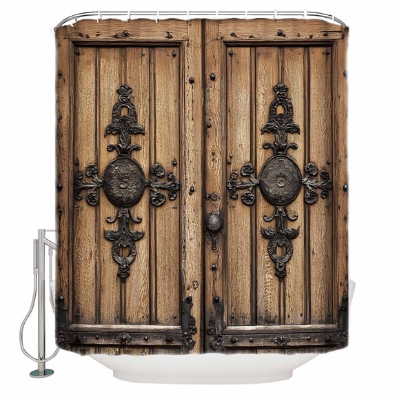 Farmhouse Brown Bathroom Shower Curtains with 12 Hooks Polyester Waterproof Shower Curtain for Stalls and Bathtubs Rustic Wooden Historical Barn Door Plank Decorative Bathroom Curtain 36x72 Inches