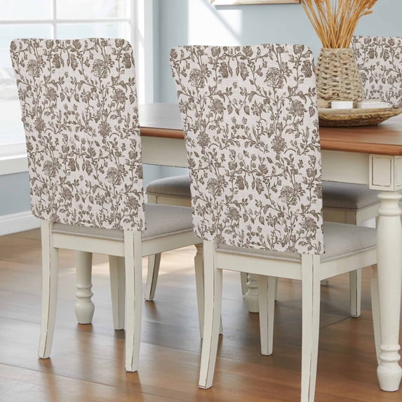 Farmhouse Brown Chair Back Covers, Removable Chair Covers for Dining Chairs Set of 8, Washable Chairs Slipcovers Back Seat Protector for Wedding Party 19"x20"