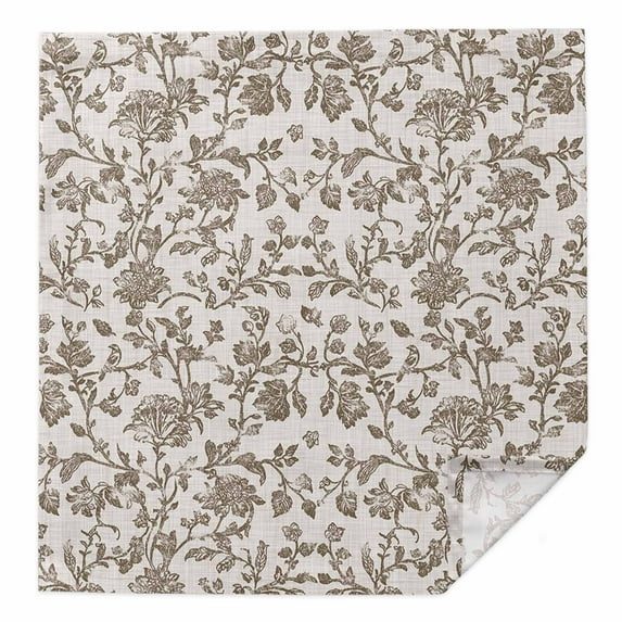 Farmhouse Brown Cloth Napkins Washable Set of 1, Vintage Flower Leaf Botanical Plant Reusable Dinner Table Napkins Cloth Bulk for Weddings Kitchen Restaurants Hotel Events Parties 20 x 20 Inch