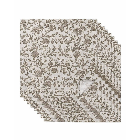 Farmhouse Brown Cloth Napkins Washable Set of 8, Vintage Flower Leaf Botanical Plant Reusable Dinner Table Napkins Cloth Bulk for Weddings Kitchen Restaurants Hotel Events Parties 20 x 20 Inch