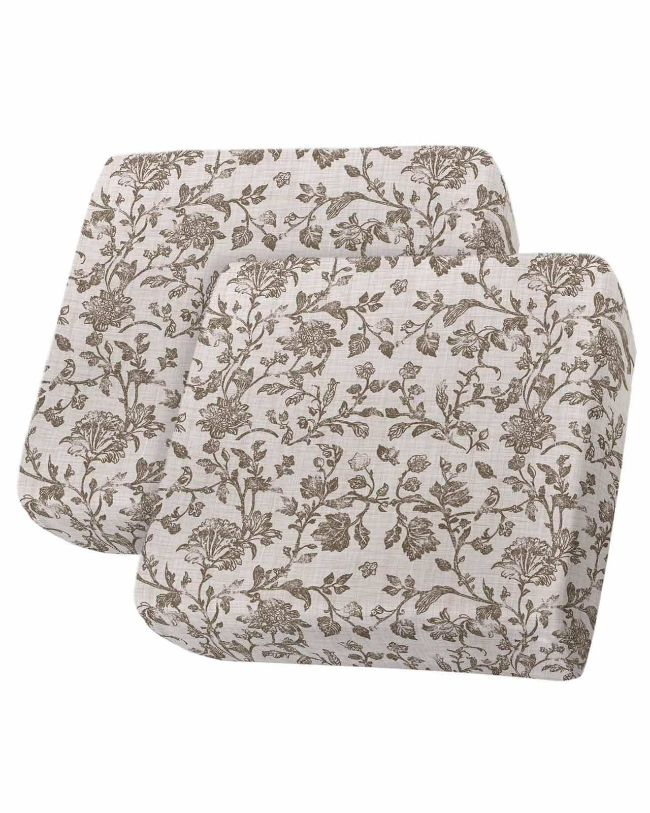 Farmhouse Brown Couch Cushion Covers Stretch, Washable Sofa Seat Covers Individual Seat Cushion Sofa Slipcovers Vintage Flower Leaf Botanical Plant Couch Cover Furniture Protector S-2PCS