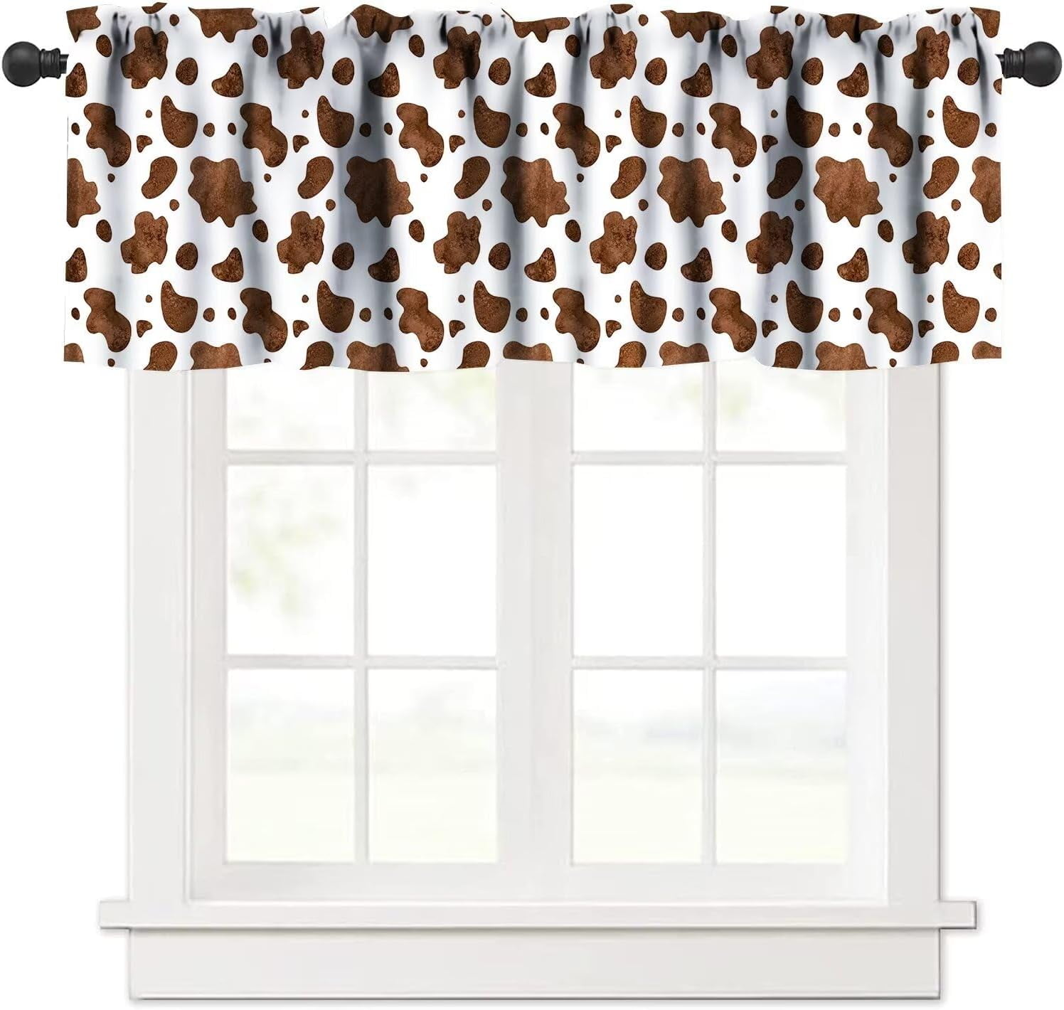 Farmhouse Brown Cow Print Valance Curtain Rustic Vintage Cattle Fur