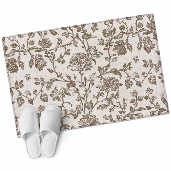 Farmhouse Brown Entryway Rug 2x3 Area Rug Washable Indoor Doormat Small Bathroom Rugs Non-Slip Low Pile Accent Throw Rugs Vintage Flower Leaf Botanical Plant Floor Carpet for Kitchen Bedroom Entrance