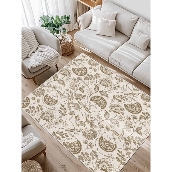 Farmhouse Brown Floral Area Rug for Bedroom 2.7x5 Ft Linen Boho Flower Rustic Country Super Soft fuzzy Throw Rug Non-Slip Fluffy Plush Indoor Floor Carpet for Living Room Nursery Home Decor