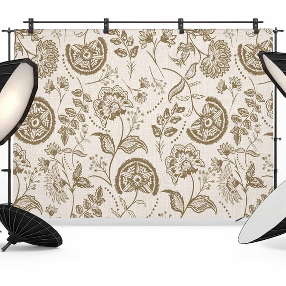 Farmhouse Brown Floral Backdrop for Photography, Linen Boho Flower Rustic Country Photo Backdrop Portrait Background Party Banner Photo Backgrounds for Studio Booth Props, 7x5ft